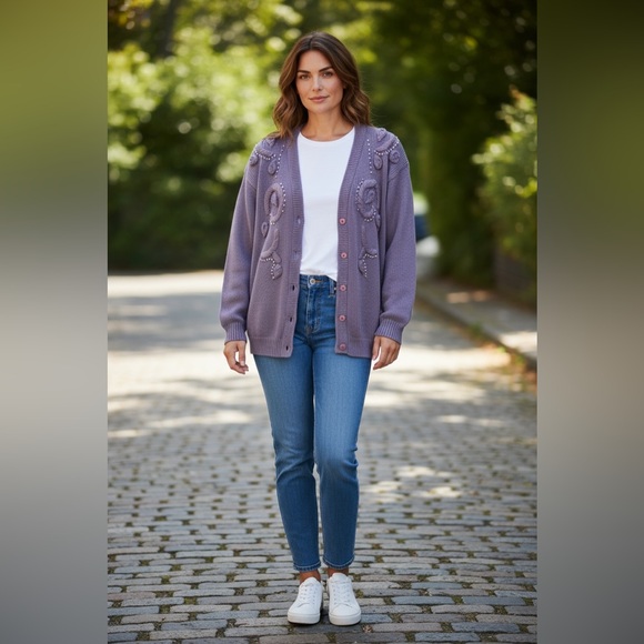 One Two One knit and beaded cardigan-NWOT - Picture 1 of 10